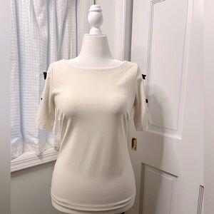 #1 ANN TAYLOR • IVORY/CREAM BLOUSE • BOW DETAIL ON SLEEVES